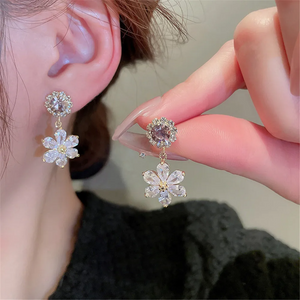 {PACK OF 2}🔥🔥Shiny Zircon Flower Circle Earrings-50% OFF
